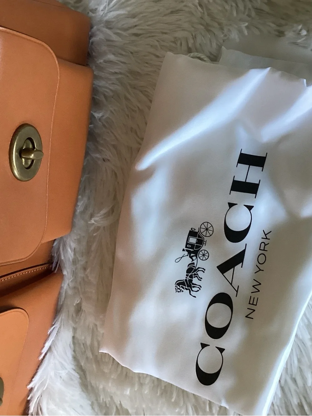 Coach Turnlock Toffee Leather Double Pocket Satchel